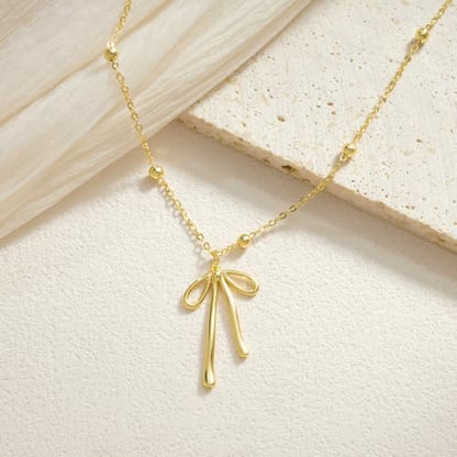 Thaivor Necklace for Women Dainty Bow Necklace 14K Gold Plated Cute Choker Small Pendant Charm Necklaces Teen Gift Trendy Stuff Personalized Jewelry Gifts - color: Gold-Bead-5