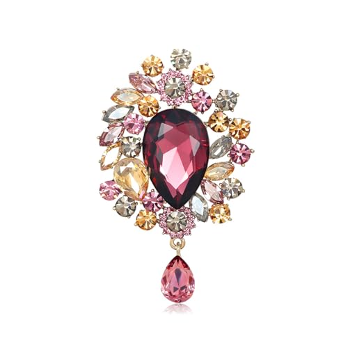 Sparkling Crystal Brooch Pin Vintage Rhinestone Bridal Brooch Lapel Pin Large Crystal Gemstone Flower Brooch Clothing Hat Bag Suit Dress Clothing Jewelry for Women - color: Pink