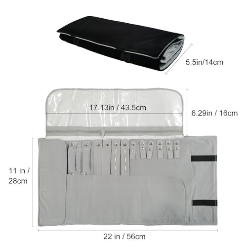 Velvet Travel Jewelry Case Roll Bag Organizer for Necklace Bracelet Earrings Ring (Black) (grey and black) - color: Grey and Black