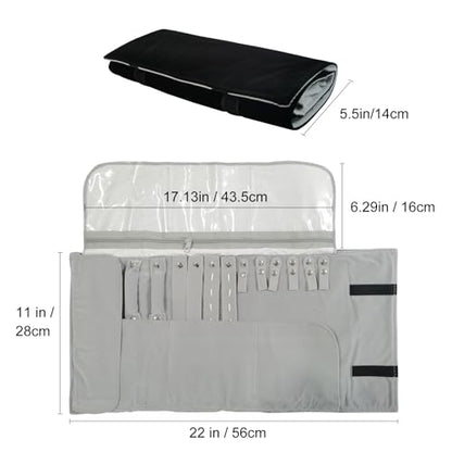 Velvet Travel Jewelry Case Roll Bag Organizer for Necklace Bracelet Earrings Ring (Black) (grey and black) - color: Grey and Black