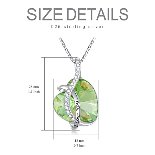 AOBOCO I Love You Sterling Silver 12 Birthstone Heart Pendant Necklace Embellished with Crystals from Austria, Mother's Day Anniversary Birthday Jewelry Christmas Gifts for Women Grandma Nana - color: I-August