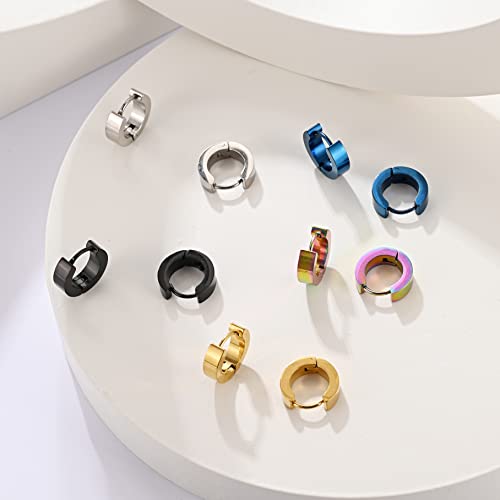 Stainless Steel Hoop Earrings for Women Men Minimalist Huggie Earrings Gold Silver Black Hypoallergenic Small Round Earrings - color: 5 Pairs