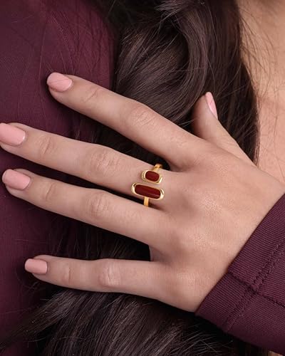 SNGIA 18K Gold Plated Maroon Burgundy Red Enamel Square Rectagnular Adjustable Statement Open Ring for Women by SNGIA, Dainty Irregular Geometric Summer Beach Unique Stackable Wedding Date Birthday Gift, Bohemian Irregular Trendy Navy Jewelry, Textured Pa