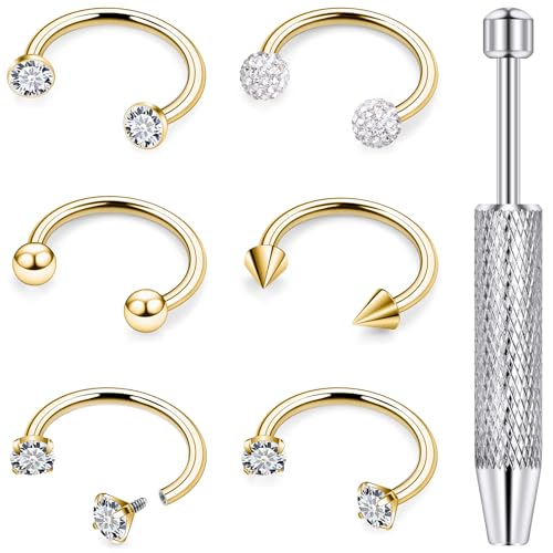 18G 16G 14G Horseshoe Septum Nose Ring Piercing Jewelry Stainless Steel Internal Thread Circular Barbell Daith Rook Earring Snake Bite Lip Ring Piercing Jewelry for Women Silver Black Gold - color: Gold, size: 14 Gauge, 12mm