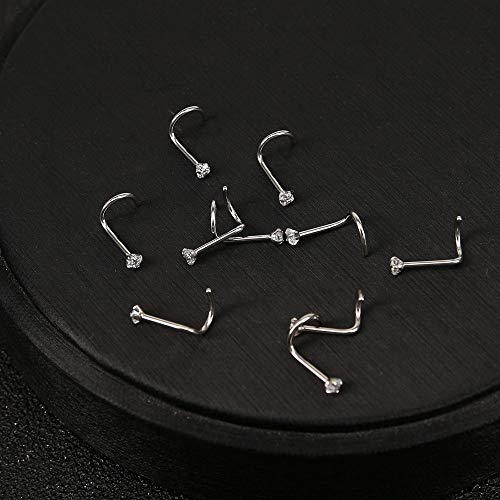 ZS 6-14PCS 20g Tiny Nose Stud Ring Piercing Surgical Steel Nose Bone/L Shaped/Nose Screws Rings Set - color: B:10pcs Nose Screws Style(White)