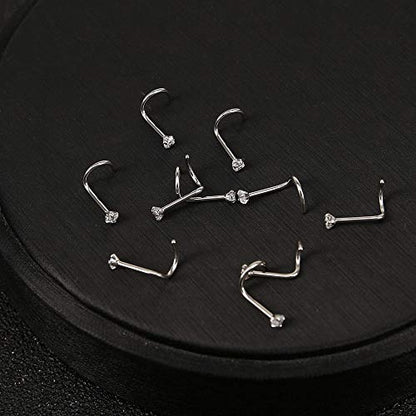 ZS 6-14PCS 20g Tiny Nose Stud Ring Piercing Surgical Steel Nose Bone/L Shaped/Nose Screws Rings Set - color: B:10pcs Nose Screws Style(White)
