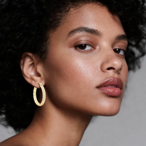 14K Gold Hoop Earrings for Women 14K Gold Earrings Jewelry Spiral Cubic Zirconia Thick Hoops Hypoallergenic Womens Huggie Earring 20/25/30/35MM - size: 35MM