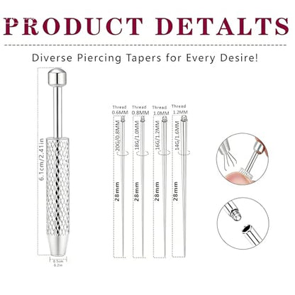 Piercing Tapered Ball Grabbing Tool for Jewelry Replacement - 14G 16G 18G 20G Stainless Steel Flat Back Earring Applicator Tool Threaded, Internal Threaded, External Threaded Body Piercing Insertion Needle Kit for Ear/Nose/Navel/Nipple/Lip/Eyebrow/Tongue