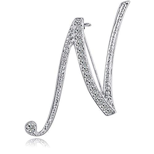 Letter Brooch Pins Initial Rhinestone Brooch for Women Crafts Silvery A-Z - color: Silver N
