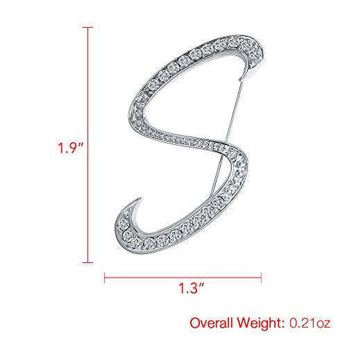 A-Z 26 Letters Pins Brooches Silver Plated Metal Broaches Pins-Clear Crystal Initial Breastpin - color: 1pcs-S