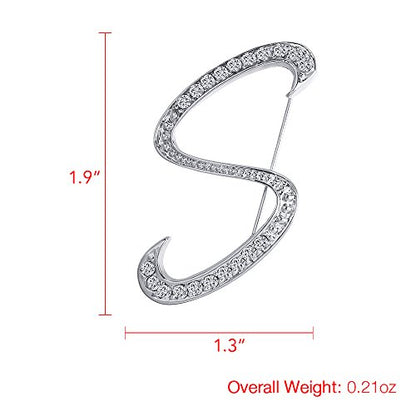 A-Z 26 Letters Pins Brooches Silver Plated Metal Broaches Pins-Clear Crystal Initial Breastpin - color: 1pcs-S