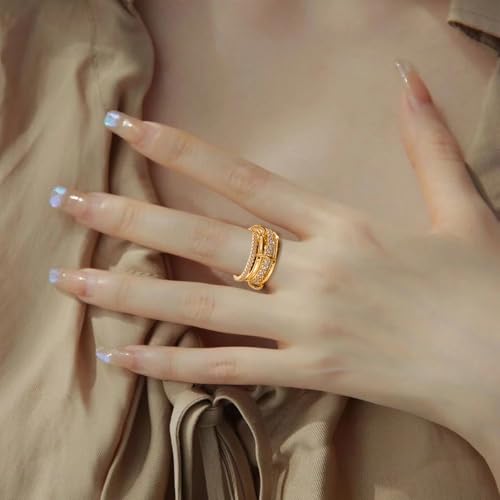 Gold Stackable Rings for Women Non Tarnish, Dainty Stackable 18k Gold Plated CZ Cubic Zirconia Rings, Gold Knuckle Women Rings Set - color: G1, size: 7