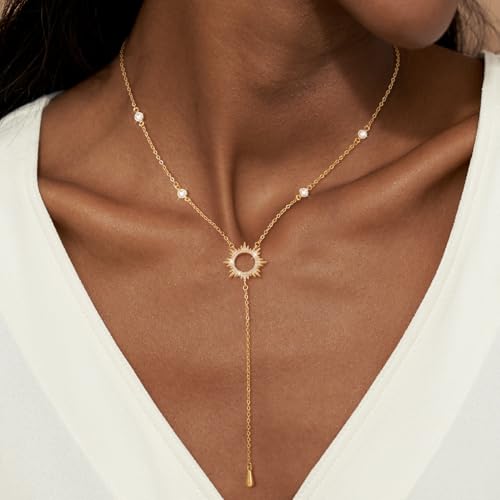 CHESKY Long Necklace for Women, 14k Gold Plated/Streling Silver Lariat Y Necklaces - style: y necklace 06