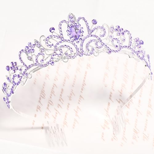 TAROSE Tiaras for Women, Birthday Crown and Sash for Girls | Birthday Sash Sunglasses Outfit, Birthday Gift for Women Girls, Goddess Crown Bride/Halloween/Prom/Party/Costume - color: 1 E. Silver+purple