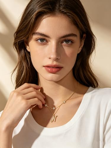 14K Gold A-Z Initial Lette Necklace Star Choker Women Necklace | Personalized Initial Jewelry, Meaningful Name Letter Gift for Women Wife Mom Friend, Perfect Present For Birthday/Anniversary - style: 14K Gold-N