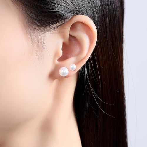 6mm & 8mm Faux Pearl Stud Earrings for Women Sensitive Ears – Hypoallergenic Plastic Earrings for Surgery, Lightweight Metal-Free Resin Earrings, Comfort Daily Wedding Birthday Gift - color: Soft White