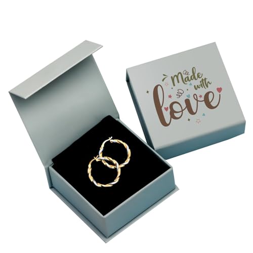 LeCalla Real 925 Sterling Silver Textured Two-Tone Three-Tone 14K Gold Plated Lightweight Italian Design Hoop Earrings for Women Diameter 25,30,40,45,50mm - color: Textured Small with Customized Box