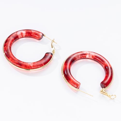 Chunky Gold Resin Hoop Earrings Leverback Statement Huggie Hoops Dangle Drop Dressy Earring Prom Festival Vacation Jewelry for Women - color: Burgundy, size: Hoop