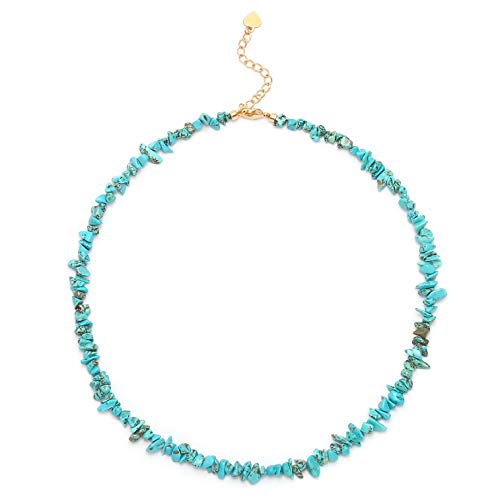 Aobei Pearl Gemstone Beaded Choker Necklace for Women Boho Turquoise/Cultured Freshwater Pearls/Garnet/Amazonite Jewelry - color: A Blue-green Irregular Turquoise