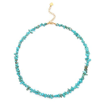 Aobei Pearl Gemstone Beaded Choker Necklace for Women Boho Turquoise/Cultured Freshwater Pearls/Garnet/Amazonite Jewelry - color: A Blue-green Irregular Turquoise