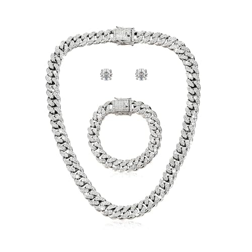 Luxval Tennis Necklace 14K Gold Plated Rhinestone Butterfly Choker Necklaces for women Dainty Zirconia Cut Faux Diamond chain 3mm - color: Cuban-3sets