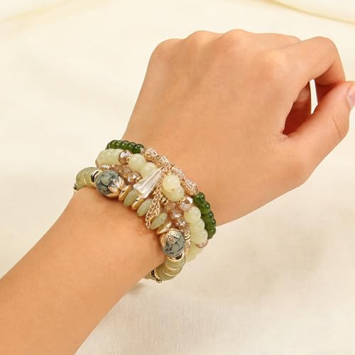 Western Jewelry Sets for Women Boho Jewelry, Layer Bohemian Necklace Earrings Bracelet, Cowgirl Accessory Rodeo Summer Beach - color: Green