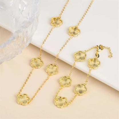 14K Gold-Filled Clover Necklace For Women - Classic Five-Leaf Flower Set Bracelet Necklace Earrings Jewelry Set, Five Leaf Clover Necklaces Dainty Lucky Clover Jewelry - color: Gold - Clover Necklace