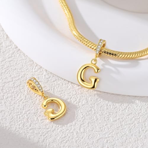 Hapour Gold Initial Letter Charms 925 Sterling Silver Alphabet Beads | 14K Gold Plated, A-Z Letter Charms, For Bracelets Necklace, Cubic Zirconia, DIY Dangle Pendant Beads, For Women Mom - color: Golden initial letter G