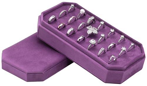 Velvet Ring Organizer Display Tray Jewelry Box Earring Holder Case | for Wedding Birthday Christmas Day (Purple) - color: Purple