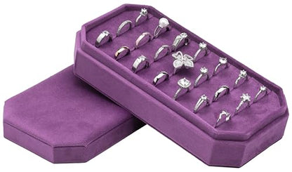 Velvet Ring Organizer Display Tray Jewelry Box Earring Holder Case | for Wedding Birthday Christmas Day (Purple) - color: Purple