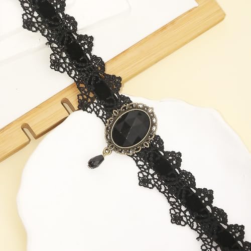 Lace Choker Witch Necklace for Women Halloween Gothic Lace Collar Punk Rhinestone Gothic Necklace Prom Jewelry Halloween Vampire Choker Necklace Costume Emo Witch Accessories - color: Black