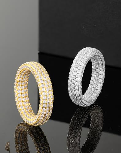 Bling Halo Stacking Ring for Men Women - 18k Gold Plated Stackable Cubic Zirconia Band - Created Diamond Iced Out Hip Hop Jewelry Gifts - color: Style B-Rhodium Plated, size: 7