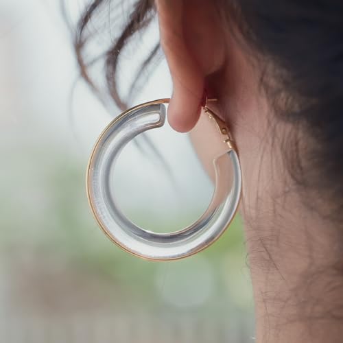 Chunky Gold Resin Hoop Earrings Leverback Statement Huggie Hoops Dangle Drop Dressy Earring Prom Festival Vacation Jewelry for Women - color: Clear, size: Hoop