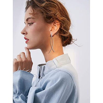 CLASSYZINT New Clip On Earrings,2 Pieces Thin Curve Bar,Long Dangle Earrings For Women