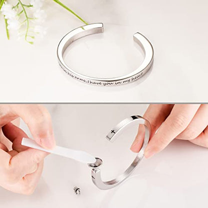 Dletay Urn Bracelet Cremation Bracelet for Ashes Memorial Ashes Bracelet Openable Cuff Bangle Bracelet - color: Cross Silver