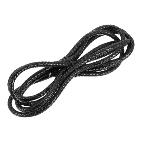 MECCANIXITY Braided Leather Cord, Round Leather Bolo Tie String Rope for Crafts, Jewelry Making, Necklace, Bracelets, 6mm x 2m, Black - color: Black, size: 6mm x 2m