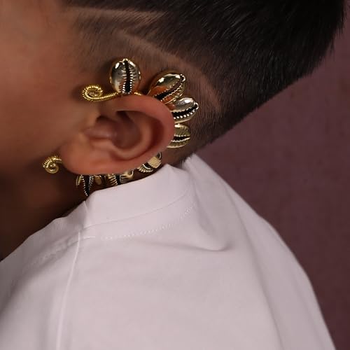 Wellike Gold Ear Cuffs For Women Non Piercing Single Clip On Earrings 18k Gold/Silver Plated Handmade Cuff Earrings Hypoallergenic Waterdrop Cowrie Shell Jewelry - color: KKWE580-G