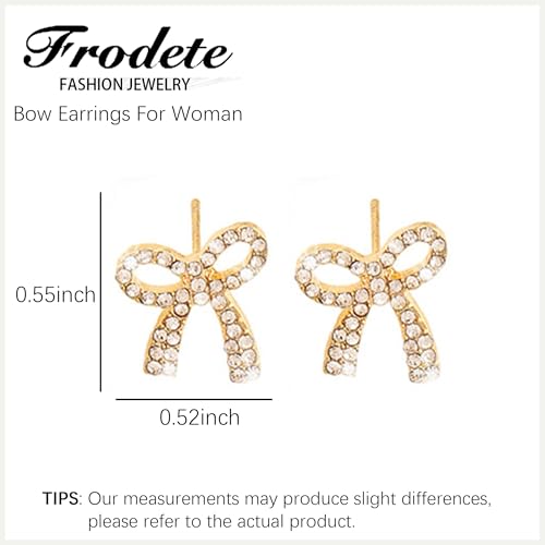 Pearl Bow Earrings for Women Coquette Aesthetic Jewelry Rhinestone Bow Earrings for Bridesmaids Wedding Party Accessories Bridal Costume Accents Bowknot Themed Gifts - color: Q1: Gold Rhinestone Bow Stud