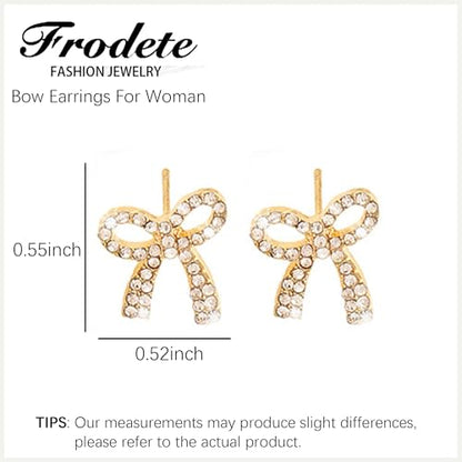 Pearl Bow Earrings for Women Coquette Aesthetic Jewelry Rhinestone Bow Earrings for Bridesmaids Wedding Party Accessories Bridal Costume Accents Bowknot Themed Gifts - color: Q1: Gold Rhinestone Bow Stud