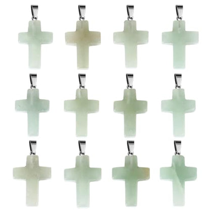 12PCS Natural Stone Cross Pendant Gemstone Charms Bulk for Jewelry Making | Healing Crystal Quartz Chakra Reiki Gemstone Pendants Charms Bulk for Necklace Craft - color: Green Aventurine Cross