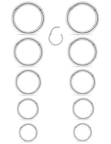 20G-2G Surgical Steel Hinged Clicker Septum Nose Rings Gauges Earrings Seamless Hoops Eyebrow Lip Ring Cliker Helix Tragus Daith Rook Earrings for Women Men - color: Silver, size: 20G(0.8mm)-6/7/8/9/10mm