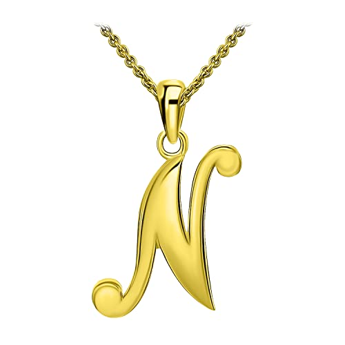 SEA OF ICE Letter Initial Necklace, Alphabet Letter Pendant Necklace, Sterling Silver, Gold, Rose Gold Necklace for Women, Elegant Initial Necklaces, Personalized Custom Women's Necklaces - color: Yellow Gold - N