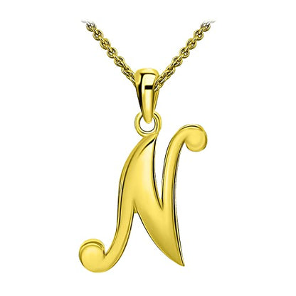 SEA OF ICE Letter Initial Necklace, Alphabet Letter Pendant Necklace, Sterling Silver, Gold, Rose Gold Necklace for Women, Elegant Initial Necklaces, Personalized Custom Women's Necklaces - color: Yellow Gold - N