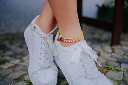 Made by Nami Boho Surfer Anklet Waterproof & Adjustable Beaded Anklets for Women Beachy Ankle Bracelet Made from Waxed Cotton Rope and Beads for Summer and Hippie Style - color: Oriental