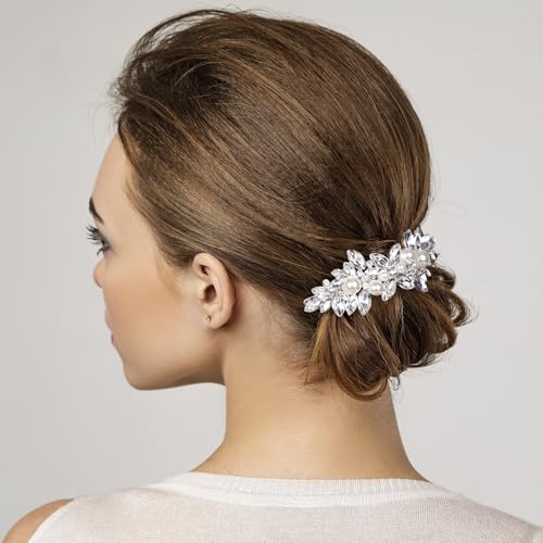 Joez Wonderful 2 Pcs Rhinestone Hair Clips, Silver Bridal Hair Accessories for Women, Sparkly Crystal Hair Pins, Fancy Flower Hair Barrettes for Wedding, Bride (Pearl) - color: Pearl (2pcs)