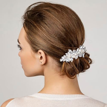 Joez Wonderful 2 Pcs Rhinestone Hair Clips, Silver Bridal Hair Accessories for Women, Sparkly Crystal Hair Pins, Fancy Flower Hair Barrettes for Wedding, Bride (Pearl) - color: Pearl (2pcs)