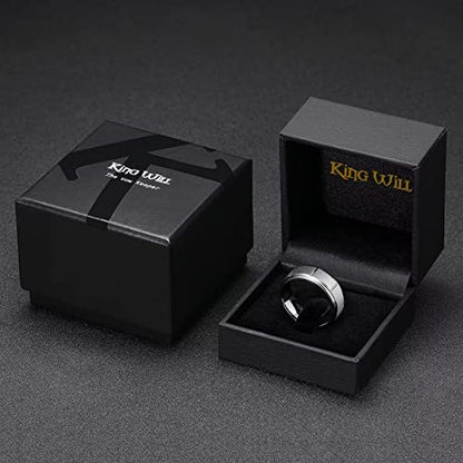 King Will Classic Mens 、Tungsten Carbide Rings Brick Pattern Groove Center | Silver/Black/Gold/Rose Gold, 8mm, Grooved, Comfort Fit, Brick pattern, Everyday Wear - color: F-Silver-Groove Center