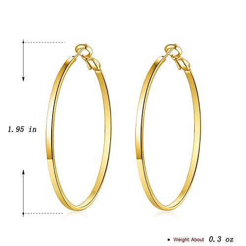 Gold Hoop Earrings,18K Gold Plated Rounded Hoops Earrings for Women - color: Yellow-Gold-50mm