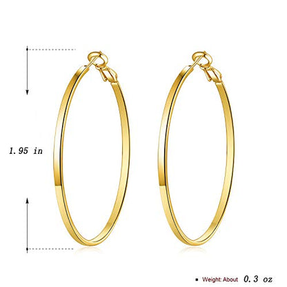 Gold Hoop Earrings,18K Gold Plated Rounded Hoops Earrings for Women - color: Yellow-Gold-50mm