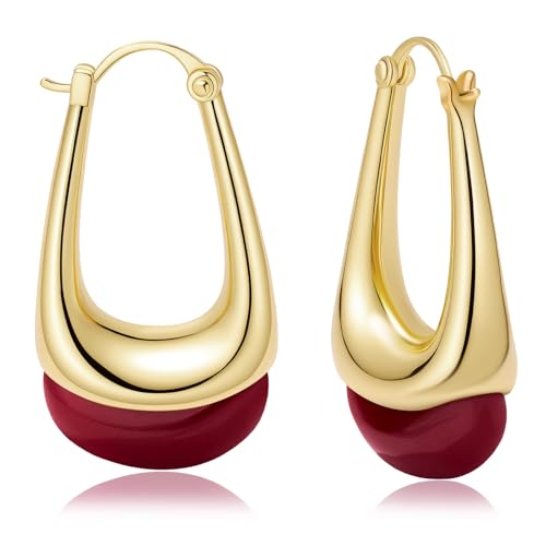 Acrylic Gold Hoop Earrings Chunky Statement Dangle Drop Huggie Earring Colorful Resin Jewelry for Women - color: Burgundy